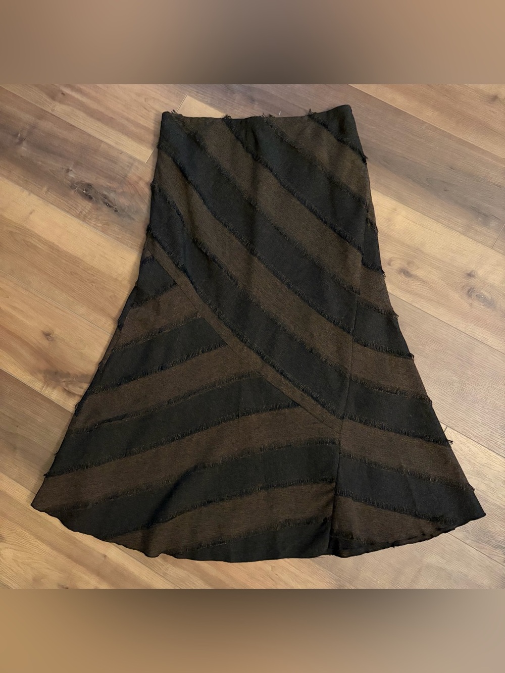 Vintage Minimalist Brown Boho Quiet Luxury Autumn Fringe Maxi Skirt Womens NWT
